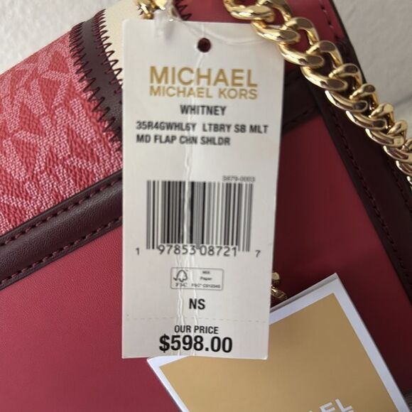 Michael Kors Pink and White Chevron Shoulder Bag - Picture 13 of 13